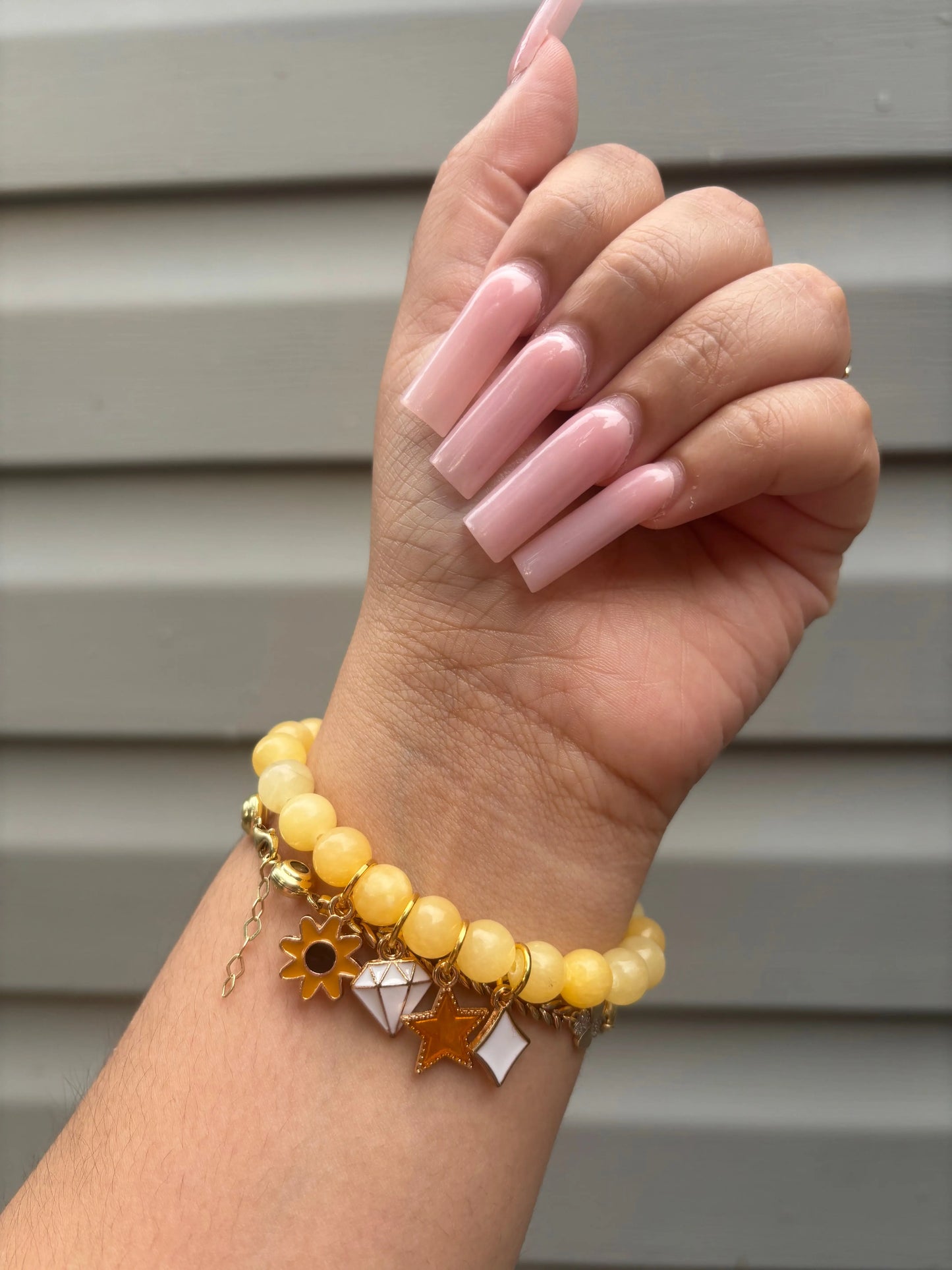 Yellow Beaded Charm Bracelet, 16cm, 8mm Beads Arau Jewelry