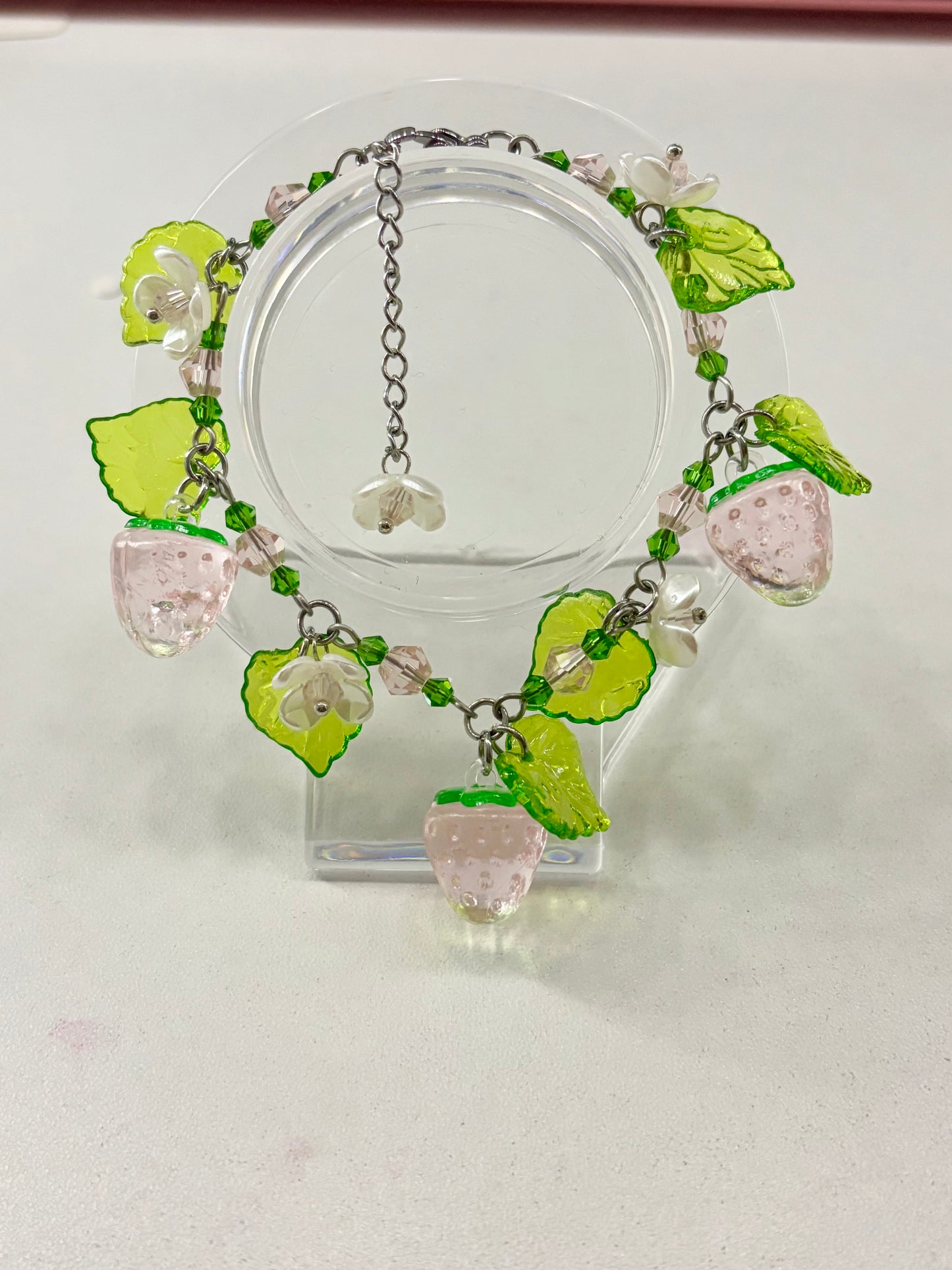 Pink Strawberry Charm Bracelet