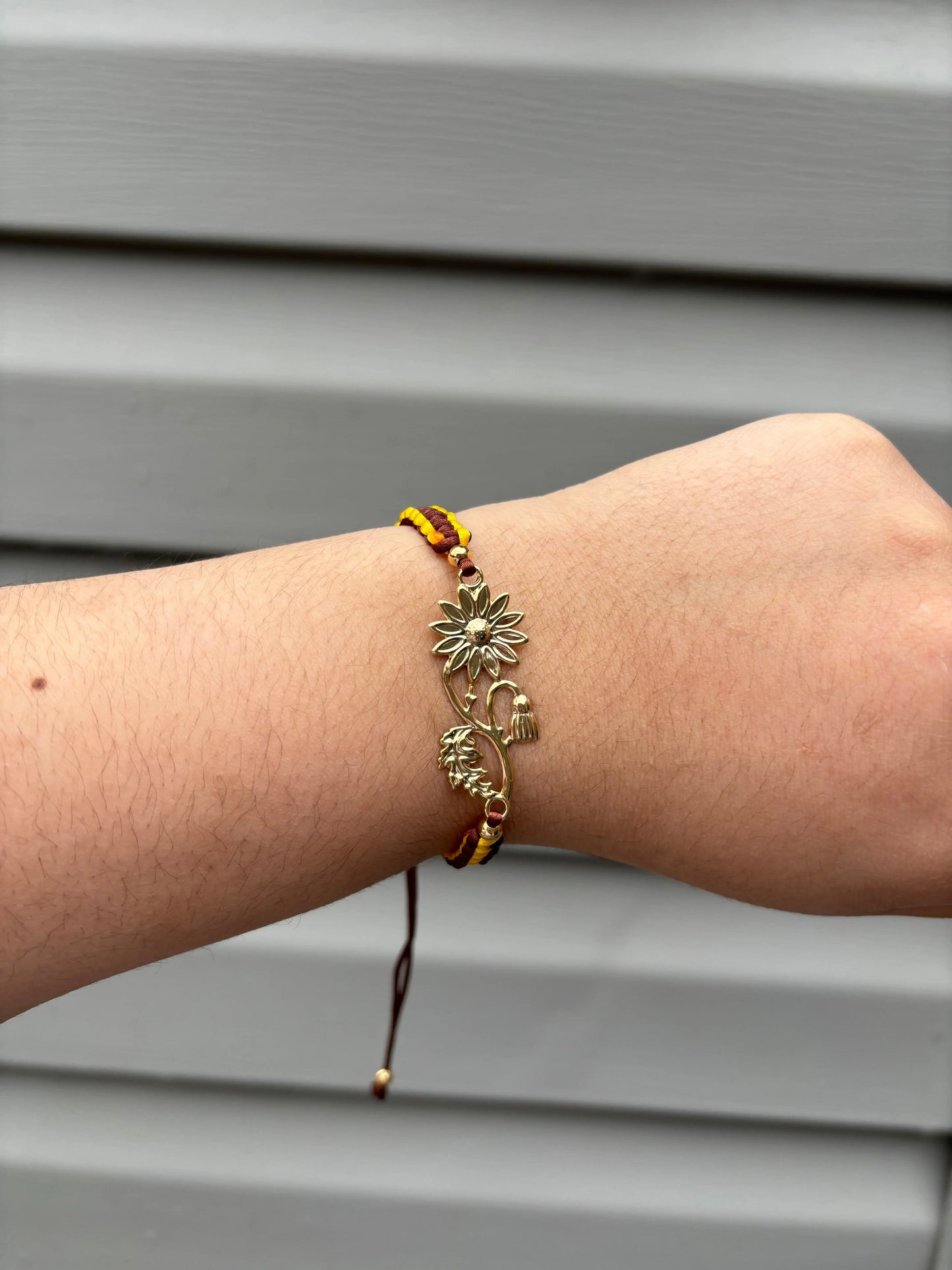 Adjustable String Sunflower Bracelet, Floral Jewelry Arau Jewelry