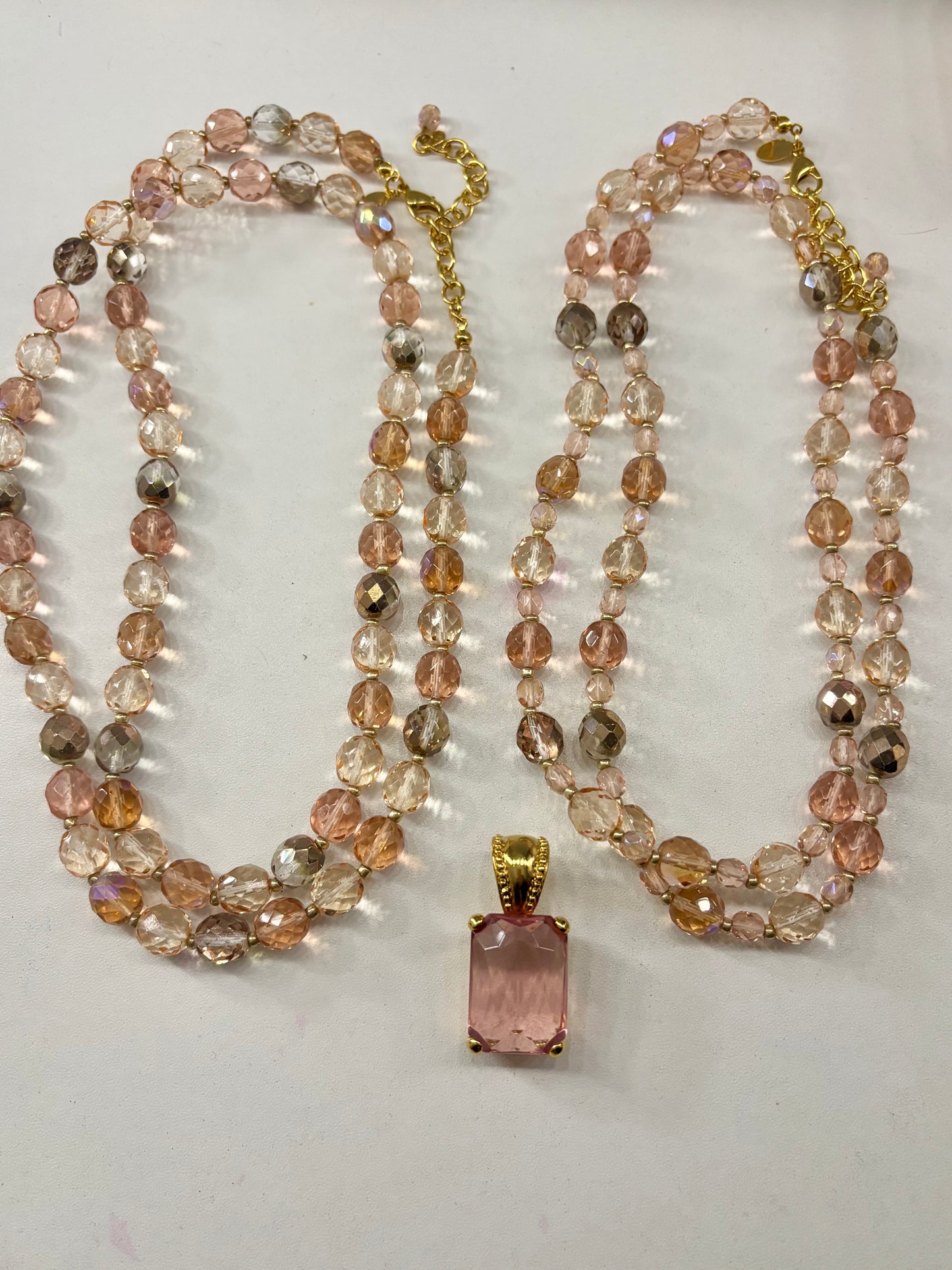 Vintage Joan Rivers 2 Necklace Set Firepolish W/ Stone Charm