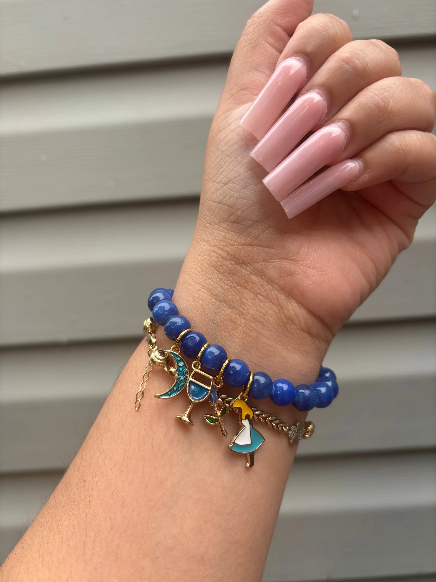 Dark Blue Beaded Charm Bracelet, 16cm, 8mm Beads Arau Jewelry