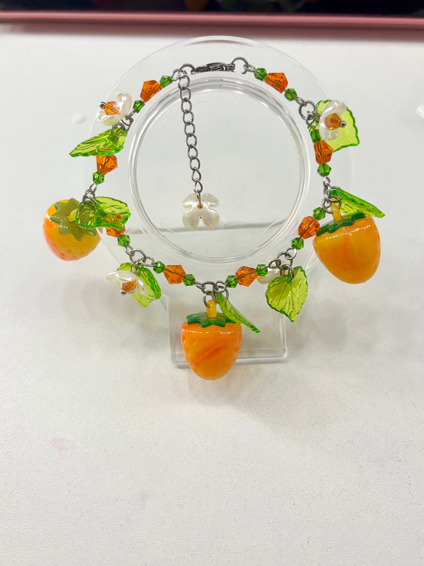 Adjustable Orange Strawberry Charm Bracelet Arau Jewelry