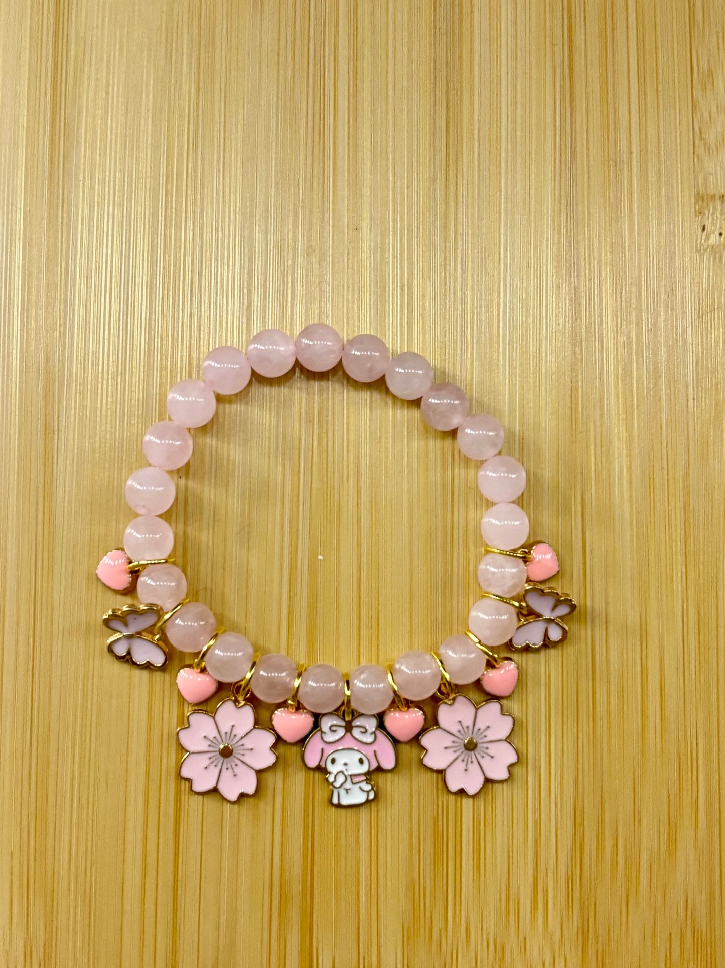 Rose Quartz My Melody Charm Beaded Bracelet Arau Jewelry