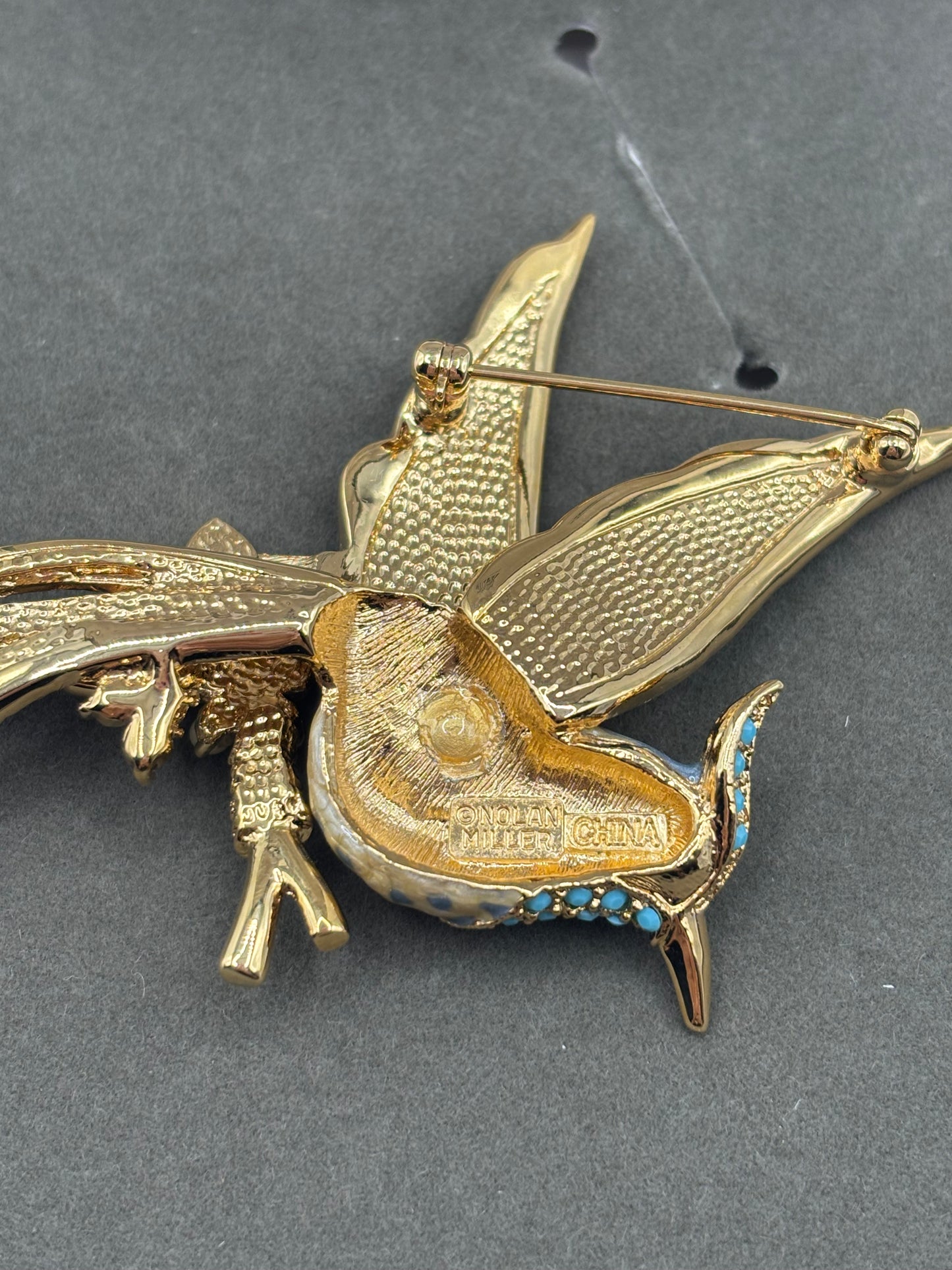 Nolan Miller Gold and Blue Bird Brooch