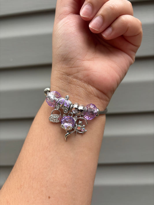 Purple/Silver European Charm Bracelet