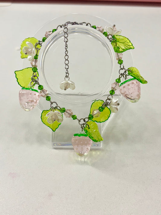Pink Strawberry Charm Bracelet