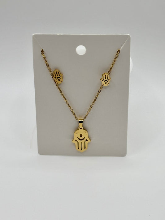 Gold Evil Eye Necklace + Earring Set