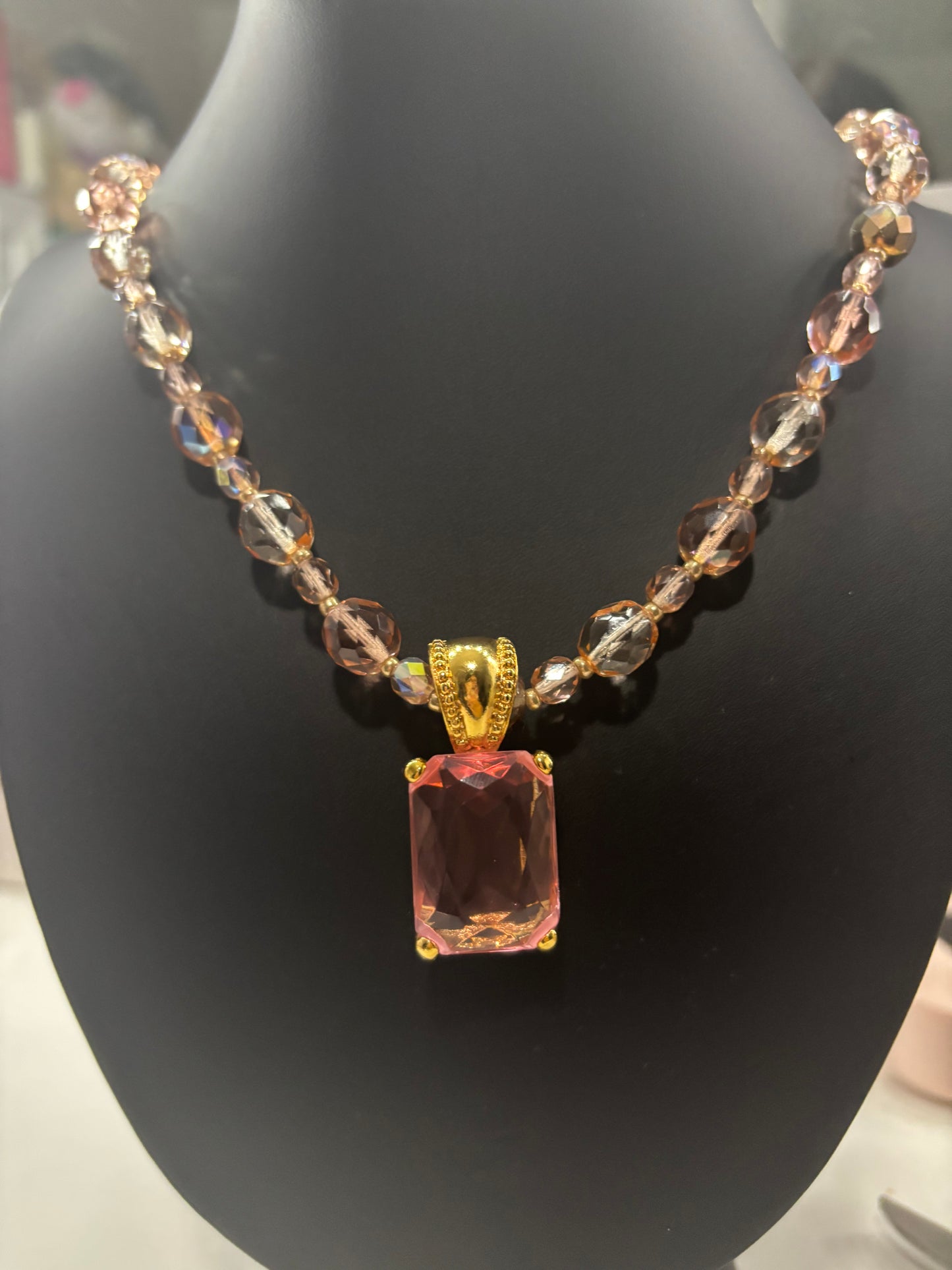 Vintage Joan Rivers 2 Necklace Set Firepolish W/ Stone Charm