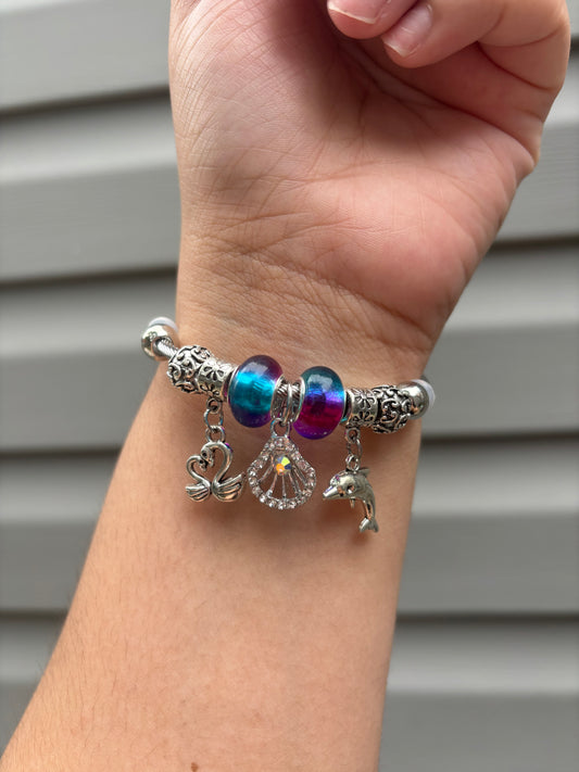 Blue/Purple/Silver European Charm Bracelet
