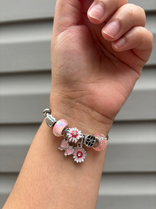 Pink/Silver European Charm Bracelet