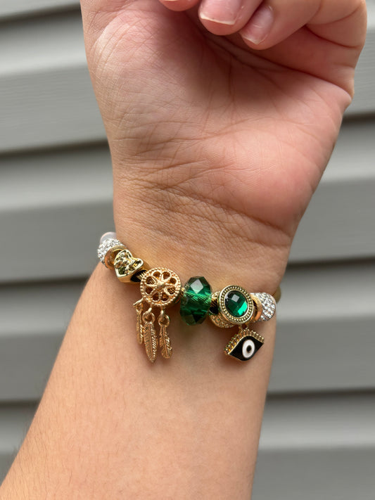 Green/Gold European Charm Bracelet