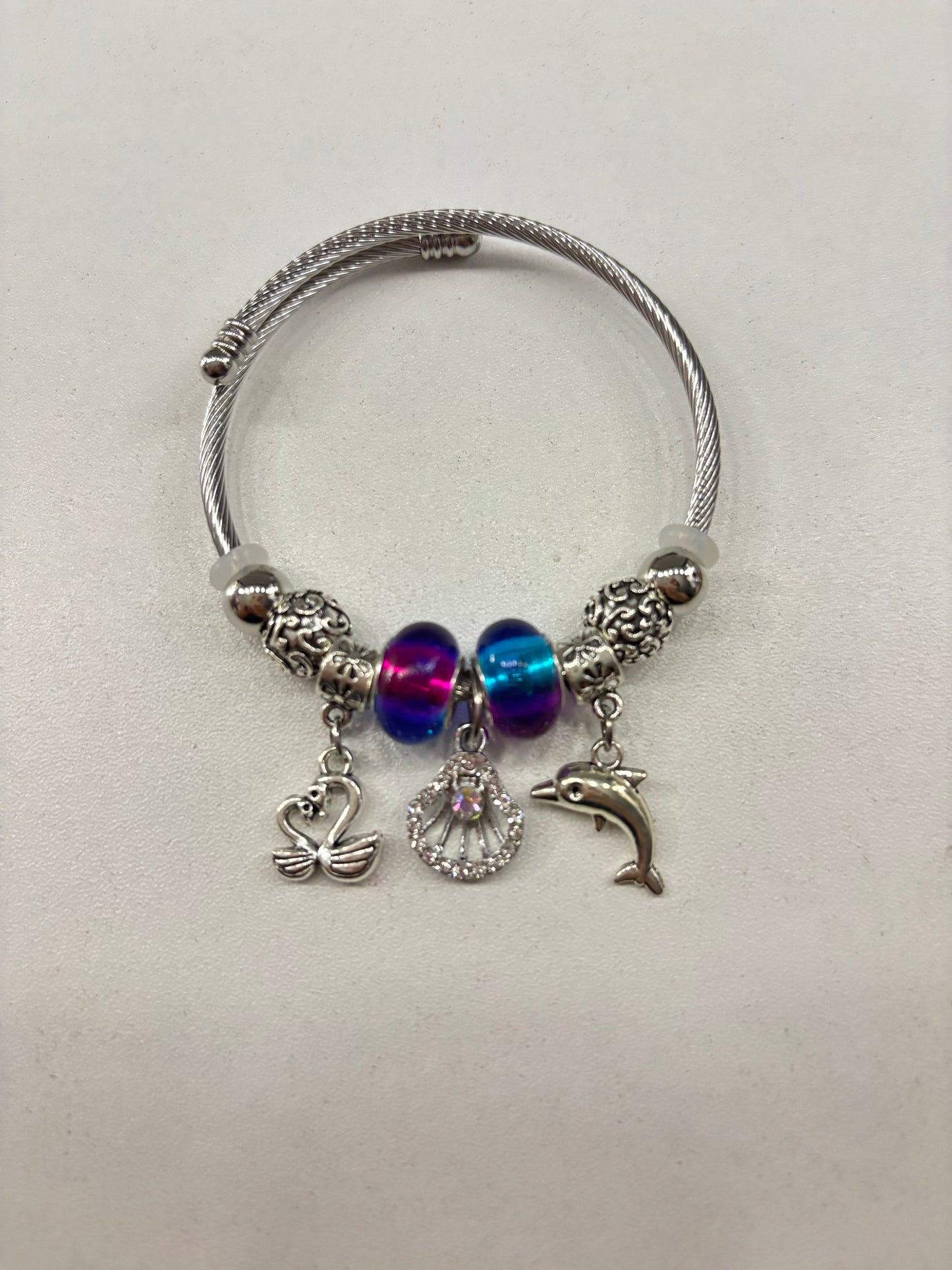 Blue/Purple/Silver European Charm Bracelet