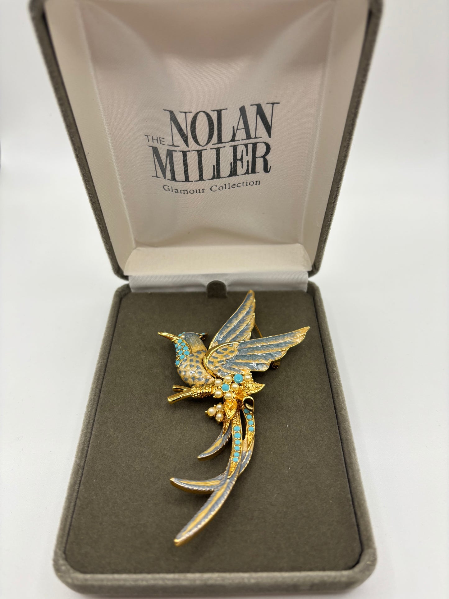 Nolan Miller Gold and Blue Bird Brooch