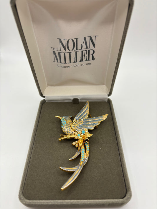 Nolan Miller Gold and Blue Bird Brooch