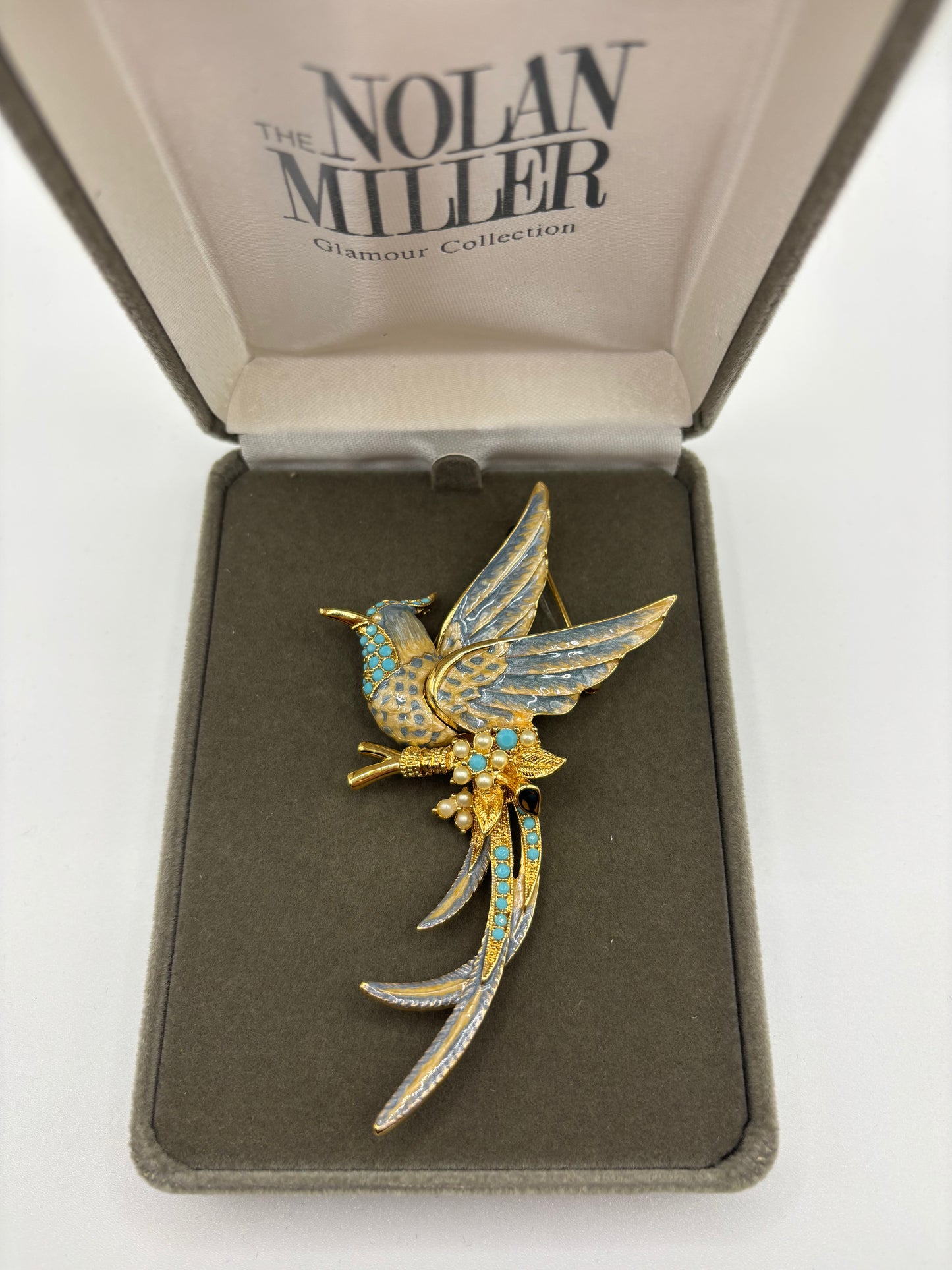 Nolan Miller Gold and Blue Bird Brooch
