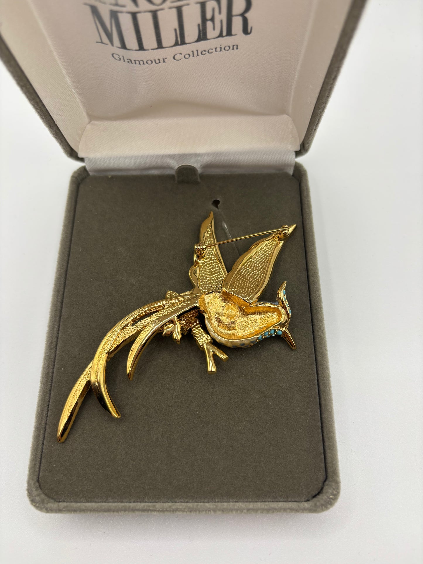 Nolan Miller Gold and Blue Bird Brooch