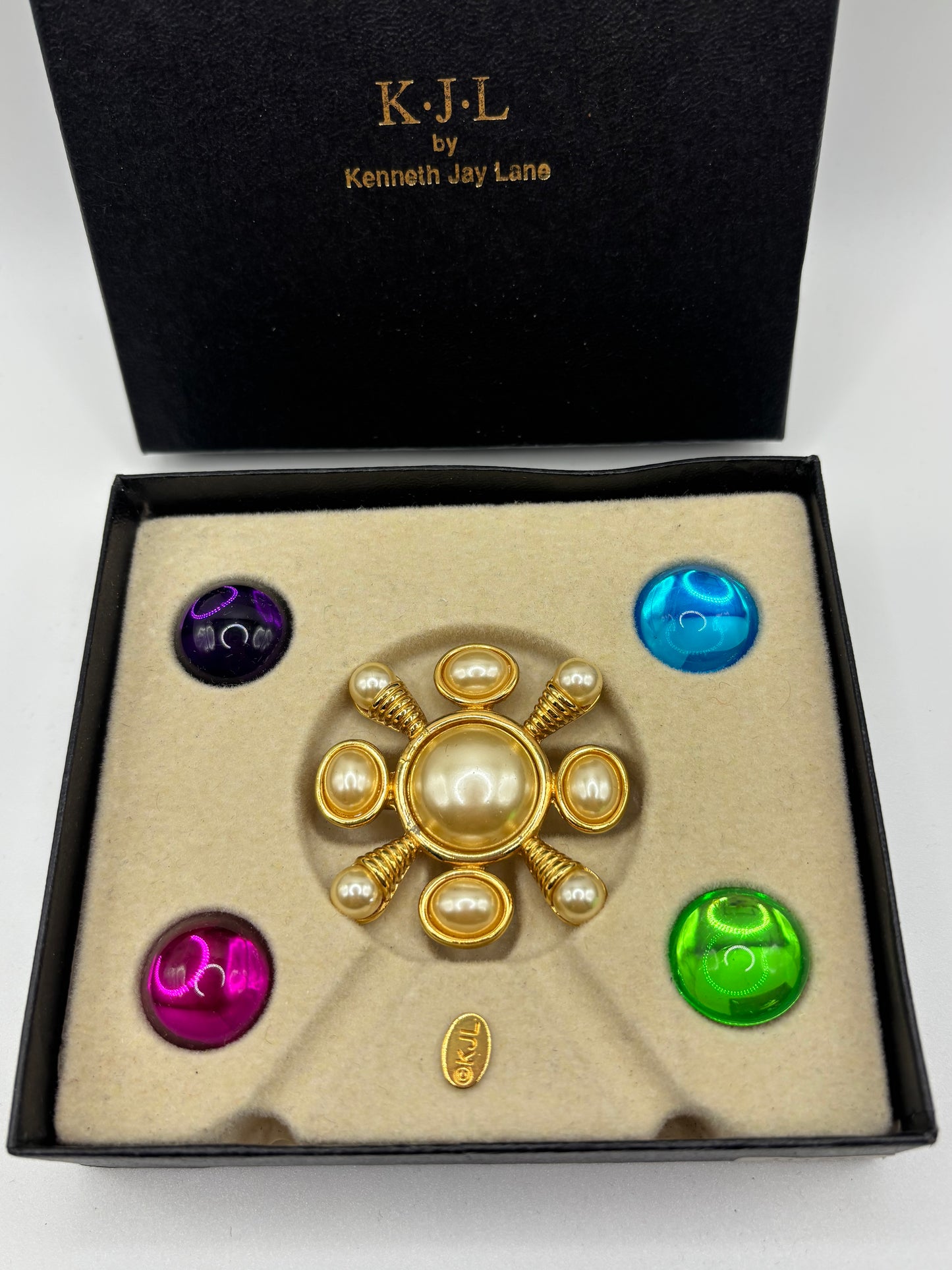 K.J.L by Kenneth Jay Lane Gold Brooch / Necklace with Colorful Stones