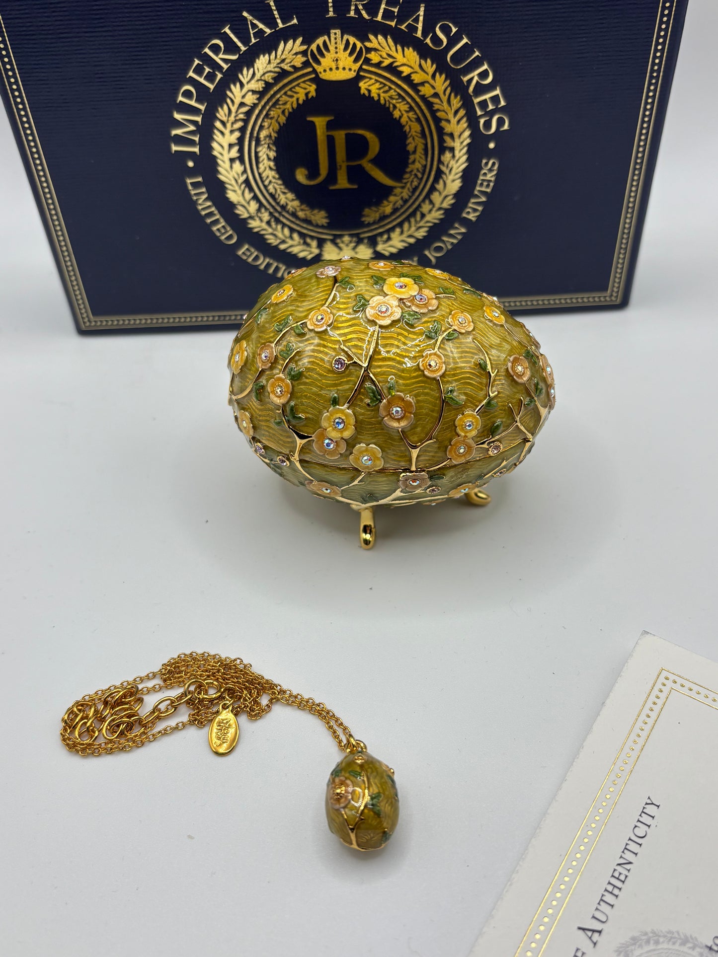 Joan Rivers Gold and Green Decorative Egg W/ Matching Necklace