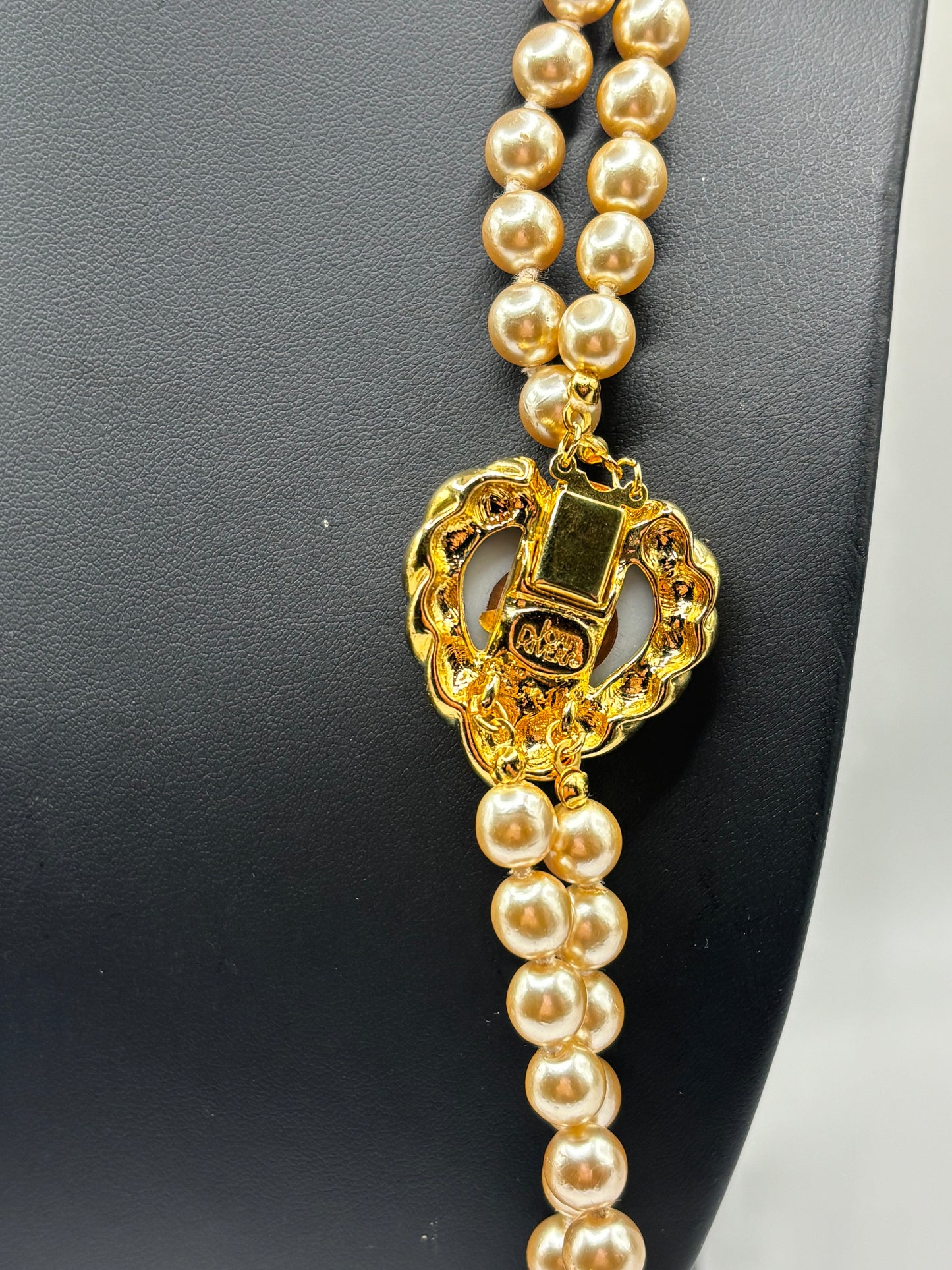 Joan Rivers Pearl Necklace with Black Heart Pendant.