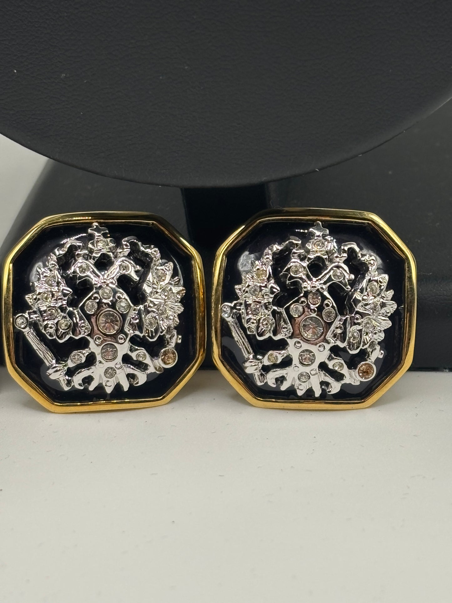 Vintage Joan Rivers Black and Gold Necklace and Earrings Set