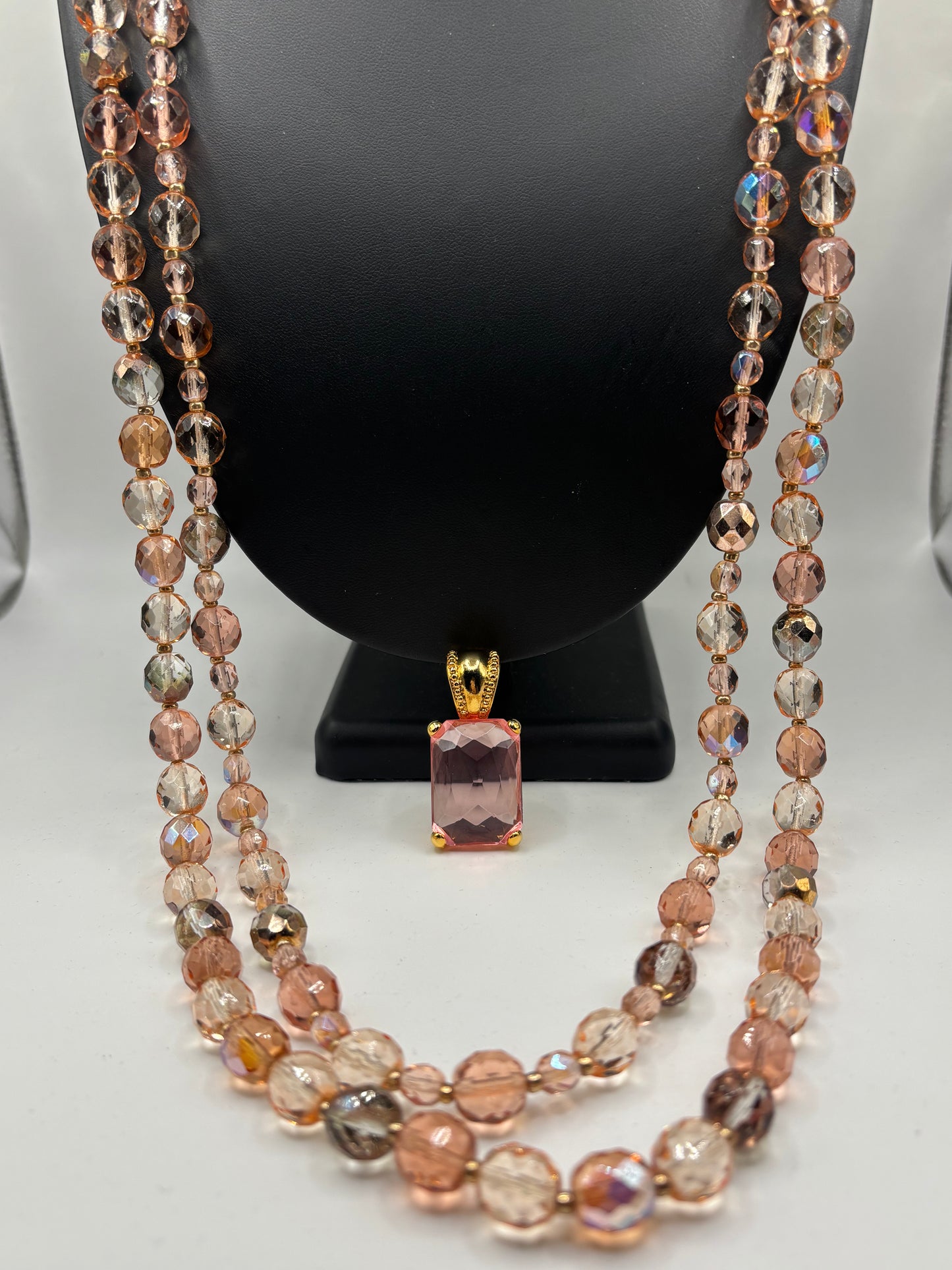 Vintage Joan Rivers 2 Necklace Set Firepolish W/ Stone Charm
