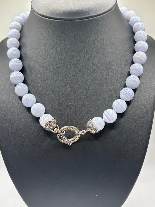 Blue and Silver Beaded Necklace