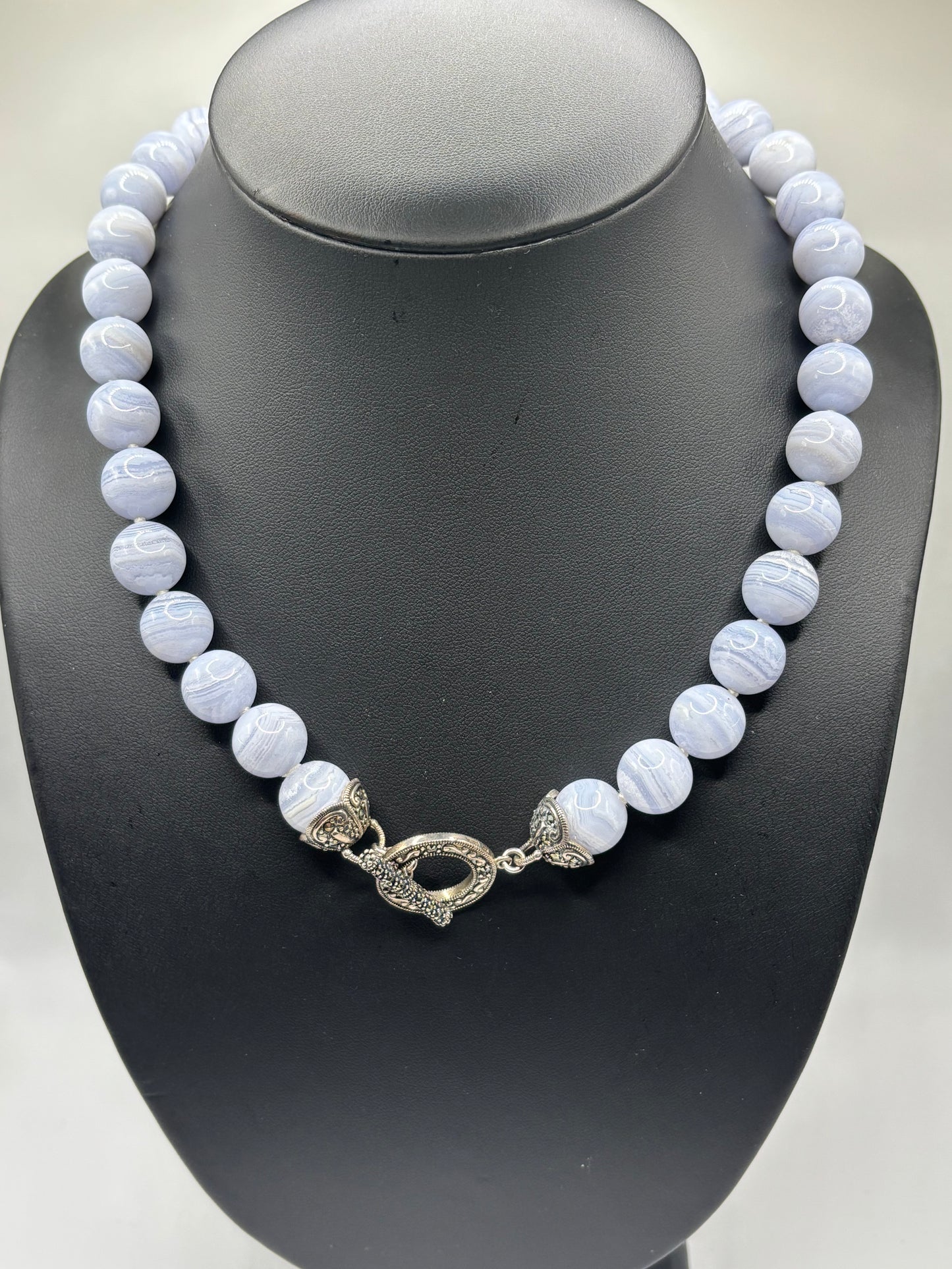 Blue and Silver Beaded Necklace